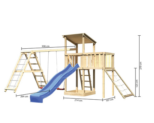 Spielturm mit Schaukel, Rutsche und Kletterwand