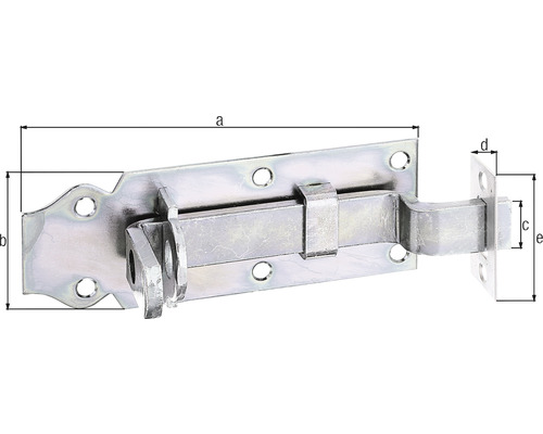 Loquet de porte avec trous de fixation et indications de taille
