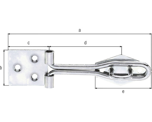 Masse eines Drehriegels aus Metall mit Befestigungsplatte und Öse
