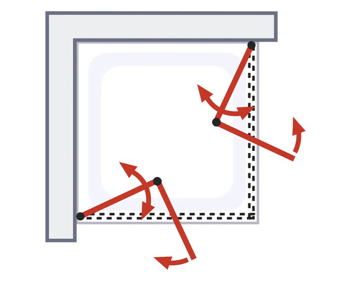 Illustration einer Schwingtuereinstellung mit Pfeilen, die die Bewegungsrichtung anzeigen