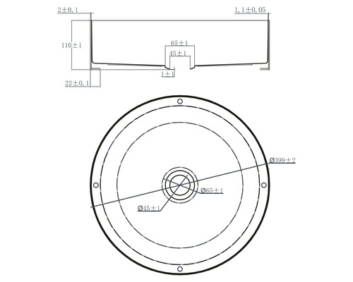 Dessin technique d''un objet rond avec dimensions
