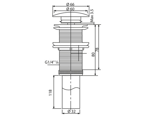 Schéma technique d''un bouchon de lavabo avec dimensions