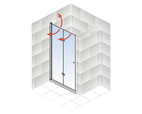 Cabine de douche avec porte battante et ventilation dans la salle de bains.