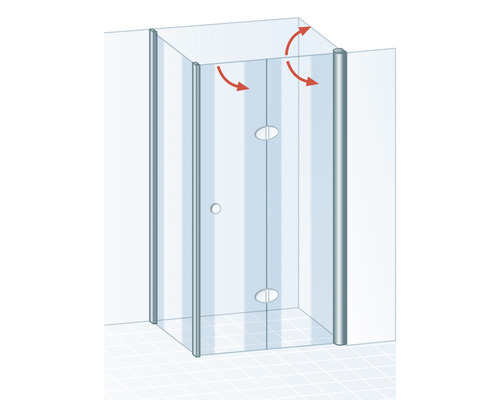 Illustration einer Duschkabine mit Schwenktürfunktion