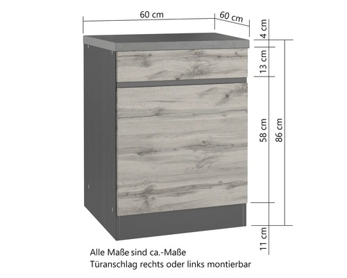 Unterschrank mit Schublade und den Maßen 60 x 60 x 86 cm