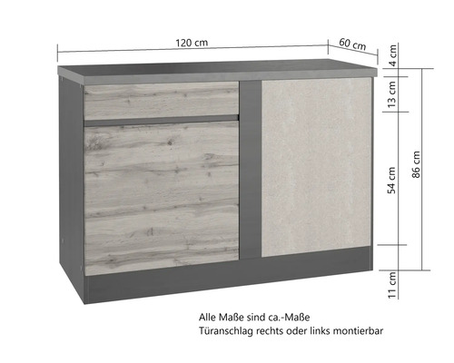 Kommode mit einer Schublade und einer Tür, circa 120 cm breit
