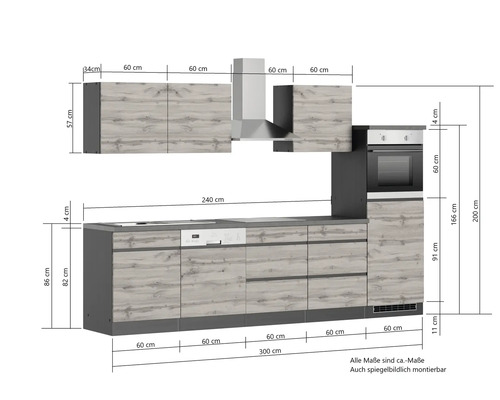 Vue de la cuisine avec dimensions pour la planification