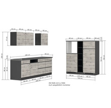 Küchenzeile Held Möbel Pisa 390 cm wildeiche/graphit matt 1127.6310