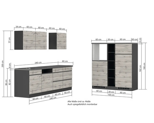 Küchenzeilenkonfiguration mit Maßen