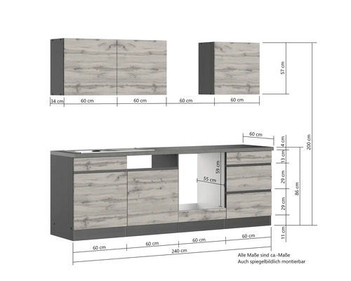 Küchenzeile mit Abmessungen
