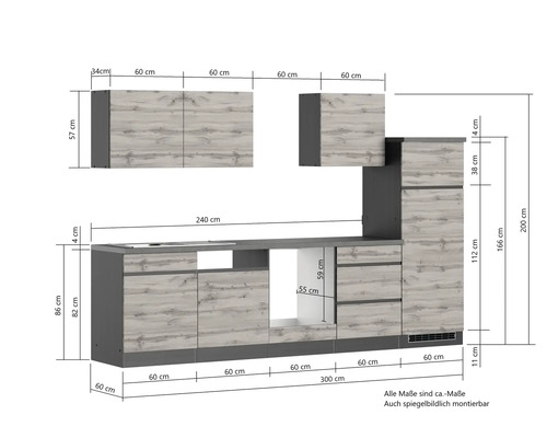 Küchenzeile mit Maßen für die Küchenplanung