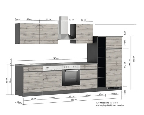 Cuisine intégrée avec appareils et dimensions
