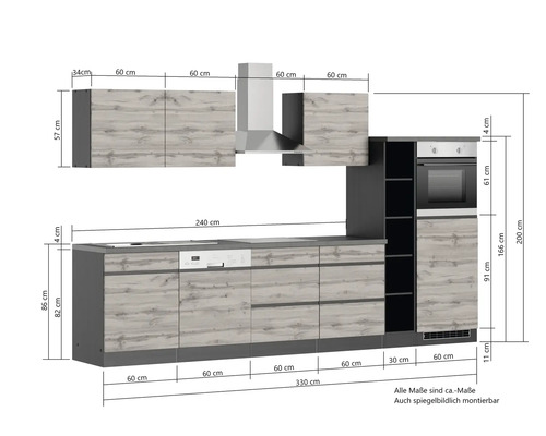 Cuisine équipée avec dimensions pour la planification
