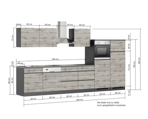 Image d''un linéaire de cuisine avec dimensions.