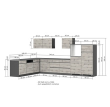 Winkelküche Held Möbel Pisa 360 cm grau/wildeiche matt 1133.6311
