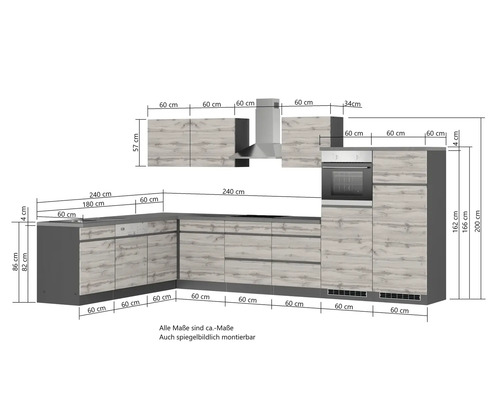 Küchenzeile mit Maßen für die Küchenplanung