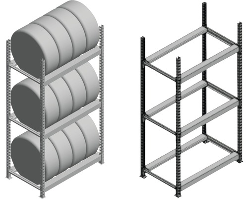 Image d''un rayonnage lourd, une fois avec et une fois sans pneus