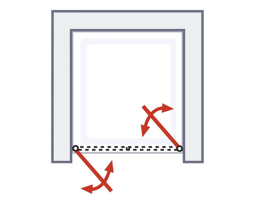 Représentation du montage de porte avec des flèches indiquant le mouvement