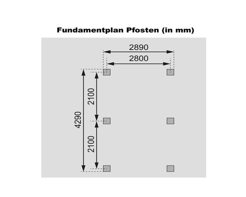 Plan de fondation des poteaux avec dimensions en millimètres