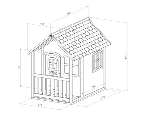 Dessin technique d''une cabane de jeu avec dimensions