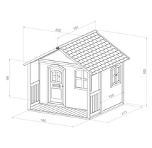 Dessin coté d''une cabane de jeu avec véranda, porte et fenêtres