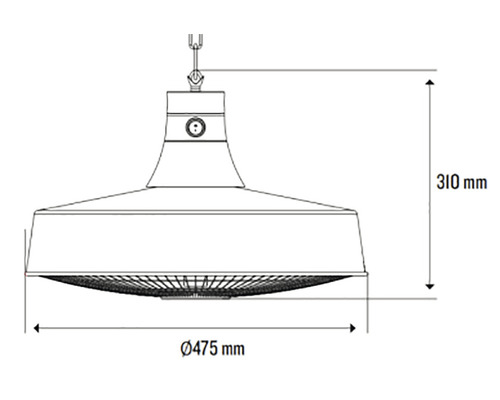Technische Zeichnung einer Hängelampe mit den Maßen 475 mm Durchmesser und 310 mm Höhe