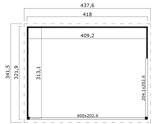 Plan au sol avec dimensions d''un abri de jardin
