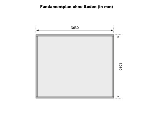 Plan de fondation sans plancher avec les dimensions 3630 sur 3030 millimètres