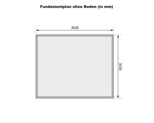 Fundamentplan ohne Boden mit Maßangaben in Millimeter