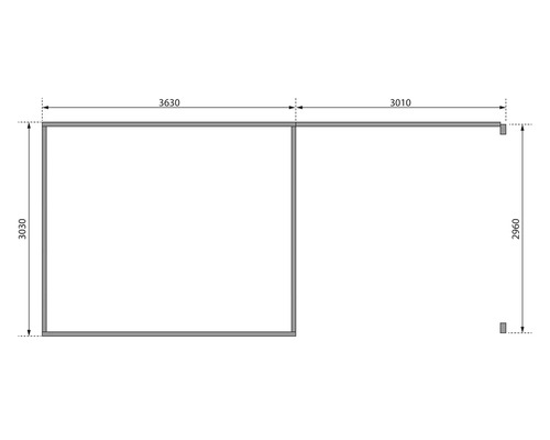Technische Zeichnung einer Winkelgarage mit Maßangaben