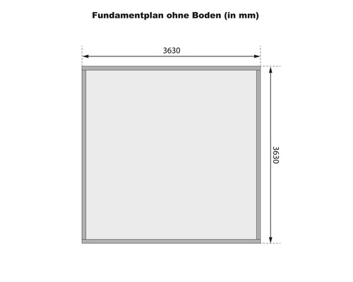 Plan de fondation sans sol avec les dimensions 3630 mm.