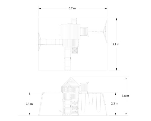 Masse des Spielplatzes als technische Zeichnung