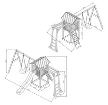 Image d''une tour de jeux avec balançoire et toboggan avec dimensions