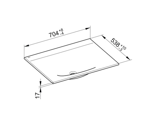 Technische Zeichnung eines Waschtisches mit Maßangaben