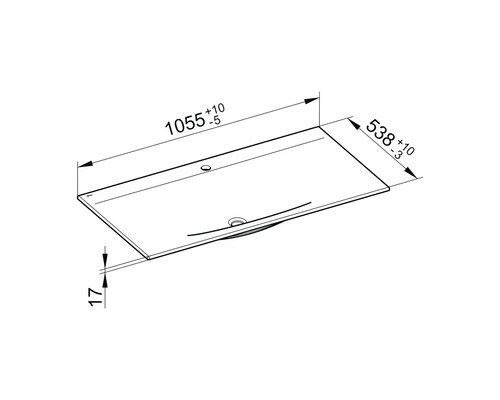 Zeichnung eines Waschtischs mit Maßangaben.