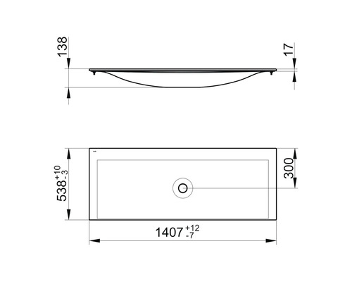 Technische Zeichnung eines Waschtisches mit Massangaben
