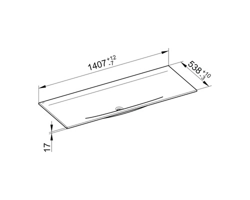 Technische Zeichnung eines Waschtisches mit Maßangaben.