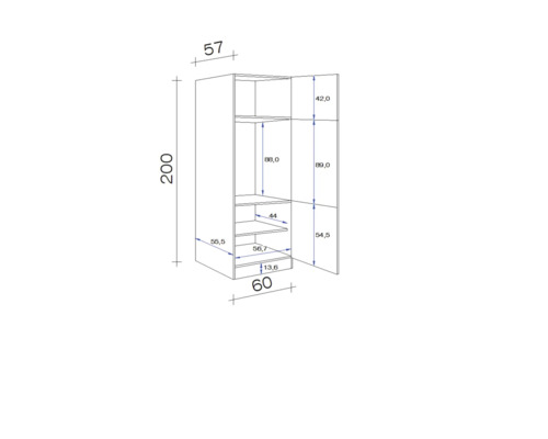 Dessin technique d''une armoire avec dimensions