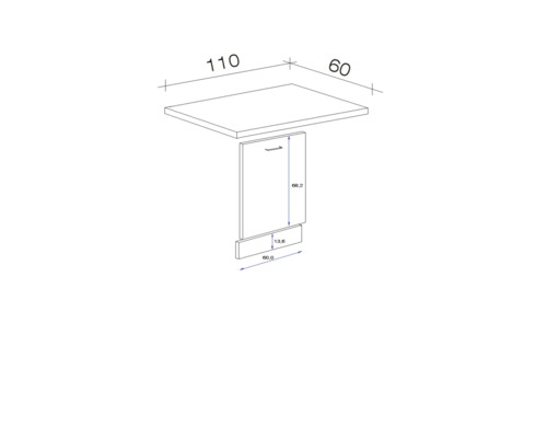 Technische Zeichnung eines Tisches mit den Massen 110 mal 60.