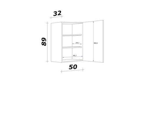 Schéma technique d''une armoire suspendue avec dimensions.