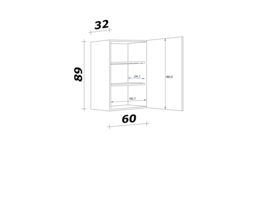 Dessin technique d''un élément haut avec dimensions