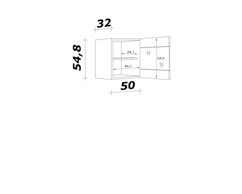 Schéma technique d''une armoire murale avec dimensions