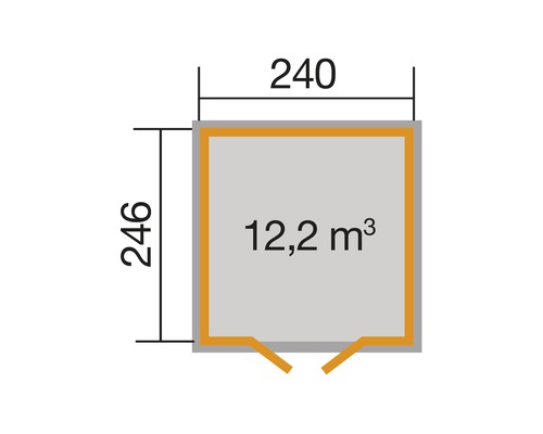 Grundrisszeichnung mit den Maßen 240 x 246 cm und einer Fläche von 12,2 m³.