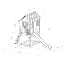 Cabane de jeux avec toboggan et bac à sable avec dimensions