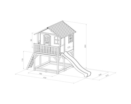Illustration d''une maison de jeux avec toboggan et dimensions