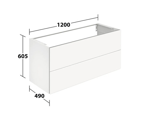 Waschbeckenunterschrank mit den Maßen 1200 x 605 x 490 mm