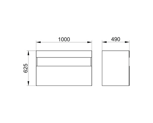 Dessin technique d''un meuble sous-vasque avec dimensions