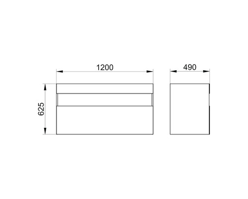 Schéma technique d''un meuble sous-lavabo avec dimensions.