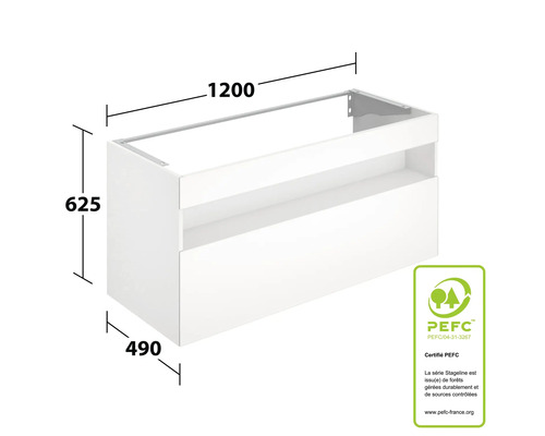 Meuble sous-vasque avec dimensions et label PEFC
