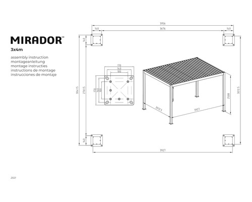 Instructions de montage pour un pavillon de 3x4 mètres avec indications de taille